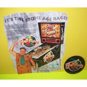 The Flintstones Pinball FLYER and Promo Plastic Coaster Disc Original NOS 1995